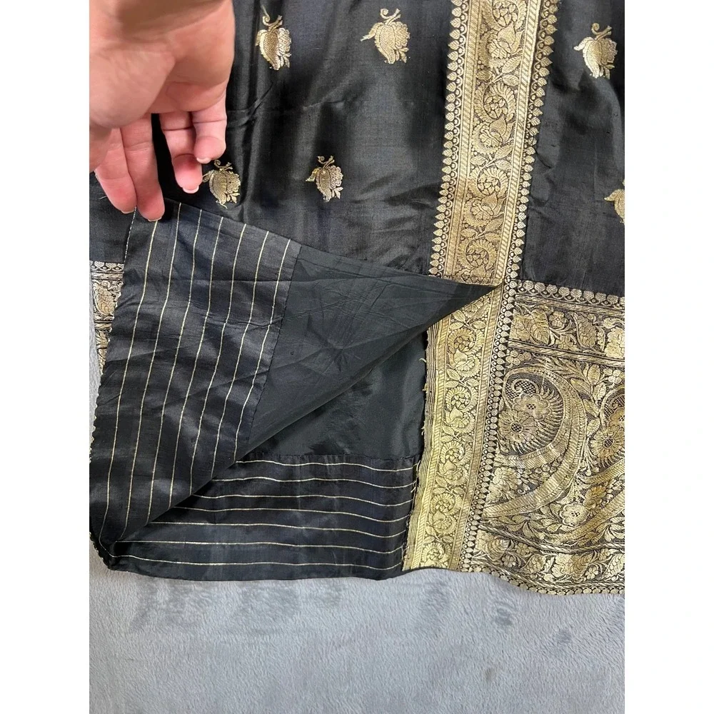 Vintage 60s Cocktail Sheath Dress Size 10 Black Gold Silk Brocade Handmade* - Picture 11 of 12